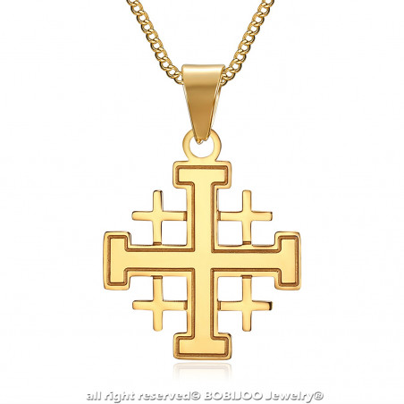 Pendentif Homme Templier Ordre Temple Croix Jerusalem Doré bobijoo