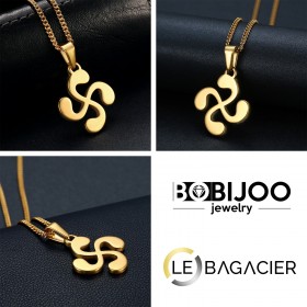 PE0182 BOBIJOO Jewelry Colgante De Hombre De La Cruz Lauburu Vasco De Acero Dorado De Oro