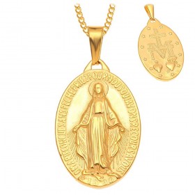 Pendentif Vierge Miraculeuse Marie Acier Plaqué Doré Or bobijoo