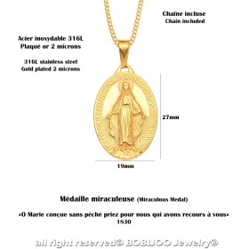 PEF0004 BOBIJOO Jewelry Pendant Virgin Miraculous Mary-Plated Steel Gilded Gold