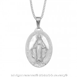 Pendentif Vierge Miraculeuse Marie Acier Argenté bobijoo