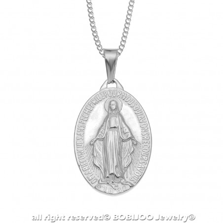 PEF0004S BOBIJOO Jewelry Ciondolo Vergine Miracolosa Di Maria In Acciaio, Argento