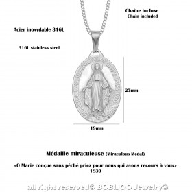 Pendentif Vierge Miraculeuse Marie Acier Argenté bobijoo