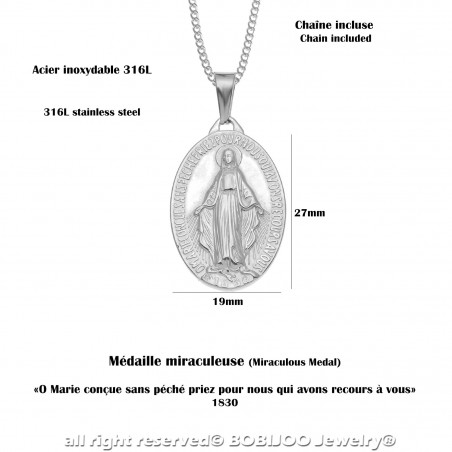 PEF0004S BOBIJOO Jewelry Pendant Virgin Miraculous Mary Steel, Silver