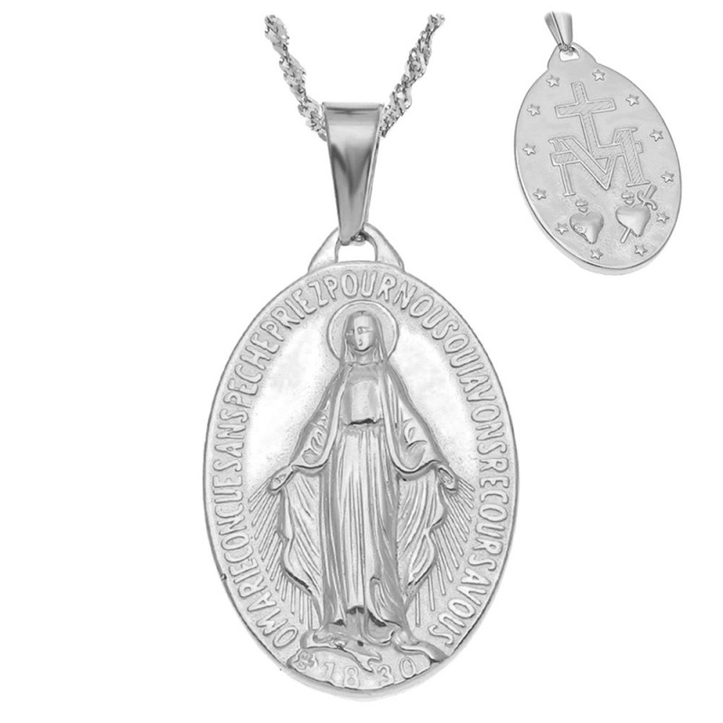 Pendentif Médaillon Vierge Miraculeuse Marie Acier Inox bobijoo