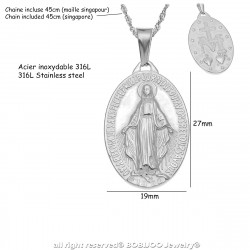 PEF0045S BOBIJOO Jewelry Pendant Locket Virgin Mary Miraculous Mary Stainless Steel