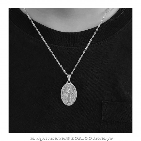 PEF0045S BOBIJOO Jewelry Ciondolo Medaglione Di Maria Vergine Miracolosa Di Maria In Acciaio Inox
