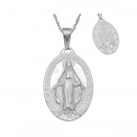 Petit Pendentif Médaillon Vierge Marie Acier Argenté bobijoo