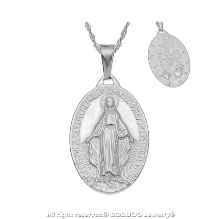PEF0047S BOBIJOO Jewelry Kleine Anhänger Medaillon Mit Der Jungfrau Maria Stahl Silber
