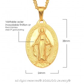 Pendentif Homme Vierge Miraculeuse Marie Acier Finition Or bobijoo