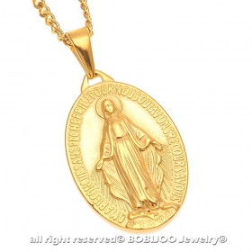 PE0137 BOBIJOO Jewelry Großer Anhänger Medaillon Mit Der Wundertätigen Madonna Maria Stahl Gold