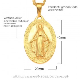 PE0137 BOBIJOO Jewelry Gran Colgante Medallón Con La Virgen Milagrosa De María De Acero De Oro