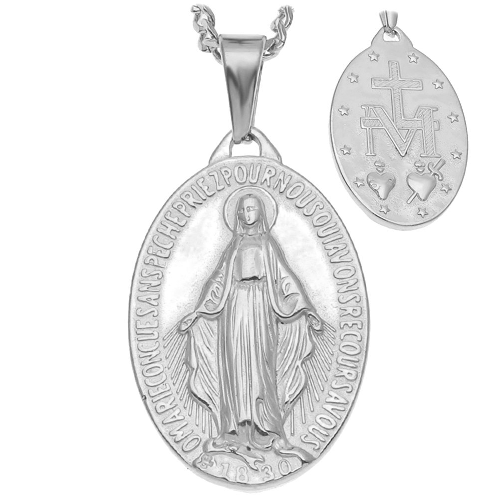 PE0137S BOBIJOO Jewelry Grande Ciondolo Vergine Miracolosa Di Maria In Acciaio, Argento