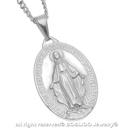 PE0137S BOBIJOO Jewelry Große Anhänger Mit Der Wundertätigen Madonna Maria Stahl Silber