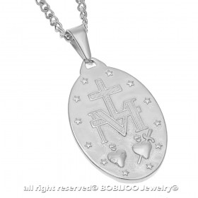 Grand Pendentif Vierge Miraculeuse Marie Acier Argenté bobijoo