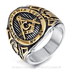 BA0041 BOBIJOO Jewelry Signet Ring Freemasonry UGLQ PHOENIX LOGDE 85 Gold End