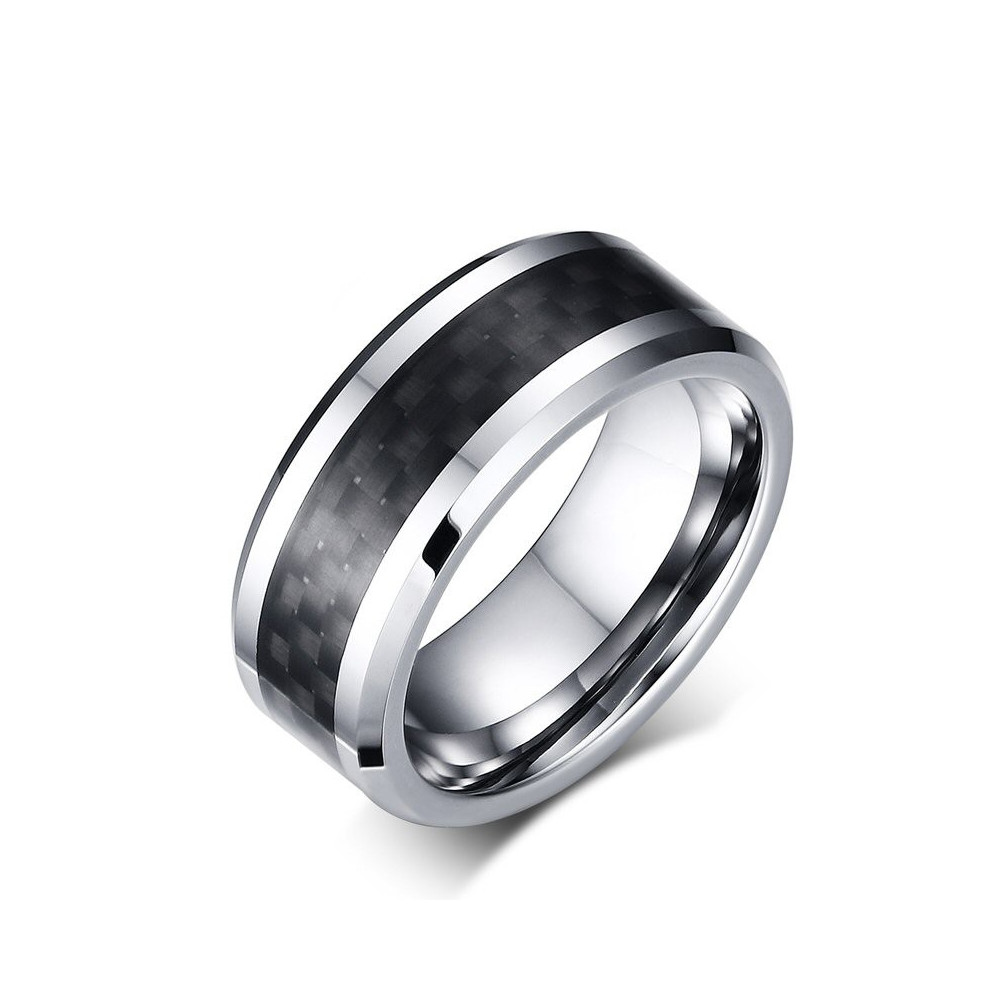 Bague Homme Acier Inoxydable Tungstène et Carbone Tendance Qualité  bobijoo