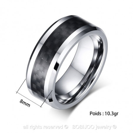 Bague Homme Acier Inoxydable Tungstène et Carbone Tendance Qualité  bobijoo