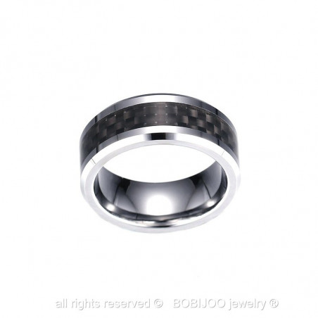 Bague Homme Acier Inoxydable Tungstène et Carbone Tendance Qualité  bobijoo