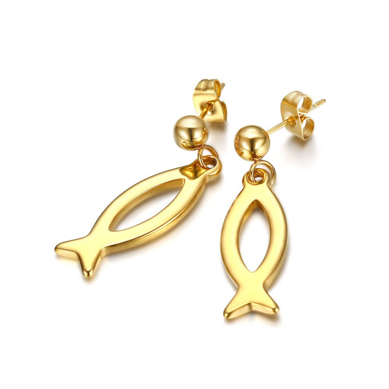 BOF0099 BOBIJOO JEWELRY Earrings Evangelist Ichthus Fish Gold