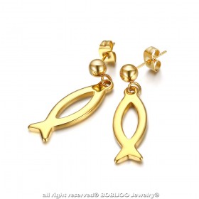 BOF0099 BOBIJOO JEWELRY Earrings Evangelist Ichthus Fish Gold