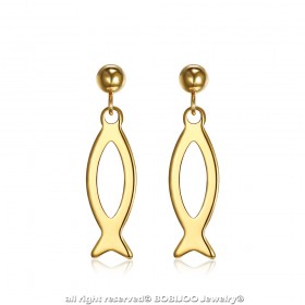 BOF0099 BOBIJOO JEWELRY Earrings Evangelist Ichthus Fish Gold