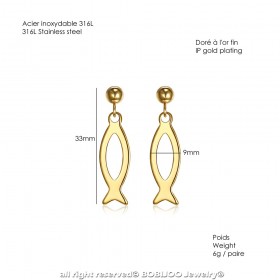 BOF0099 BOBIJOO JEWELRY Aretes Evangelista Ichthus Peces De Oro