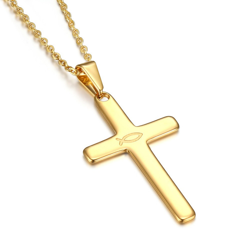 PE0185 BOBIJOO Jewelry Anhänger Kreuz Evangelische Ichthus Fisch-Jesus Gold 39mm