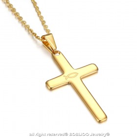 PE0185 BOBIJOO Jewelry Anhänger Kreuz Evangelische Ichthus Fisch-Jesus Gold 39mm