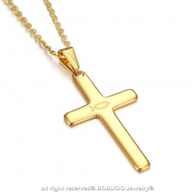 PE0185 BOBIJOO Jewelry Cross pendant Evangelical Ichthus Fish Jesus Gold 39mm