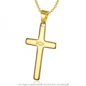 PE0185 BOBIJOO Jewelry Cross pendant Evangelical Ichthus Fish Jesus Gold 39mm