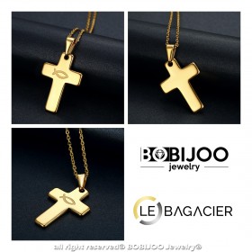 PE0186 BOBIJOO Jewelry Ciondolo croce Evangelica Ichthus Pesce Gesù Oro 28mm