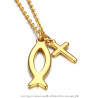 PE0187 BOBIJOO Jewelry Pendant Set Cross Jesus Ichthus Fish Gold