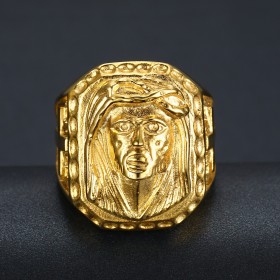 BA0243 BOBIJOO Jewelry Grande Anello Testa Di Gesù Acciaio Croce D'Oro