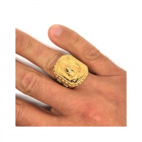 BA0243 BOBIJOO Jewelry Großen Siegelring Ring Kopf Jesu Stahl Gold Kreuz