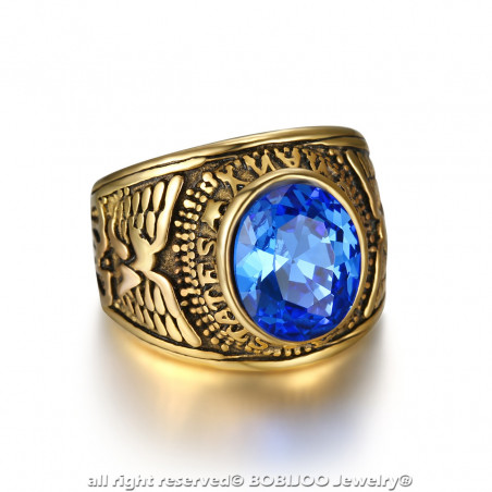 BA0304 BOBIJOO Jewelry Anello Anello Con Castone Man United States Navy Oro Nero Blu