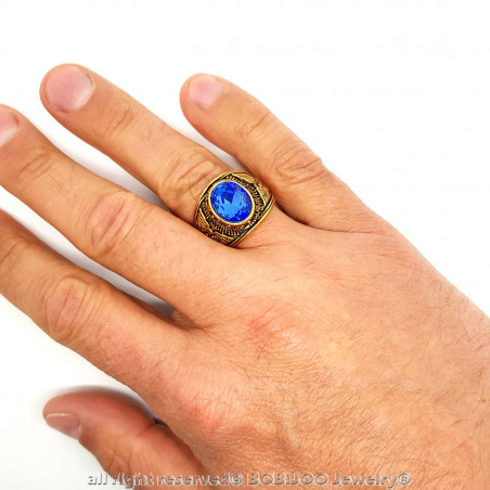 BA0304 BOBIJOO Jewelry Ring Signet Ring Man United States Navy Gold Black Blue