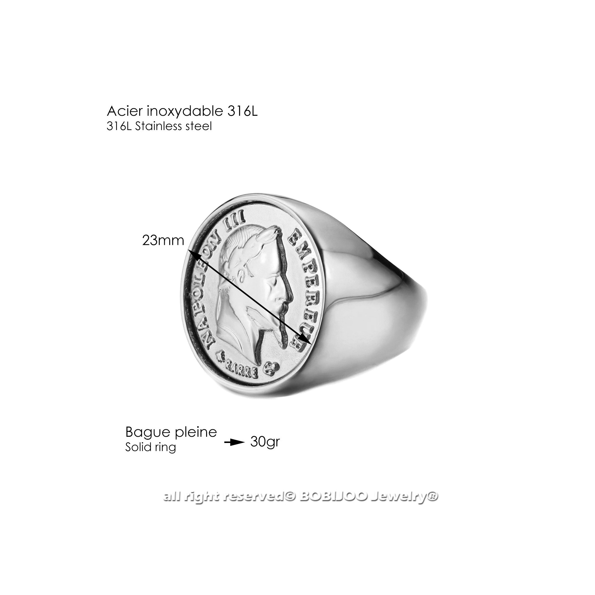 Indien Bague Homme Piece De Monnaie Bague Napoléon Homme En Acier