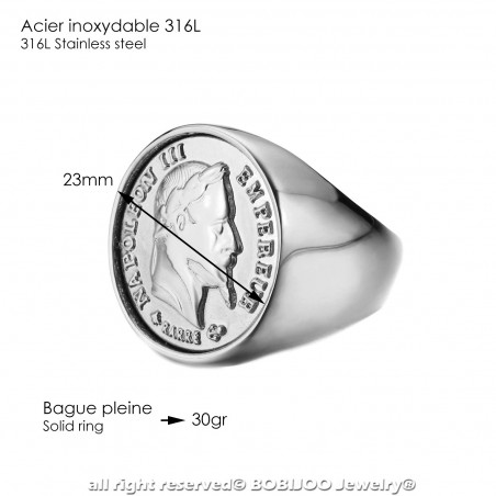 BA0307 BOBIJOO Jewelry Signet Ring Stainless Steel, 20 Francs NAPOLEON