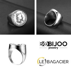 BA0307 BOBIJOO Jewelry Siegelring Ring Edelstahl 20 Francs NAPOLEON