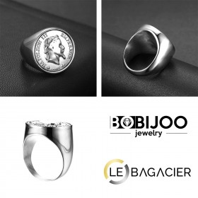 Chevalière Bague Acier Inoxydable 20 Francs NAPOLEON bobijoo