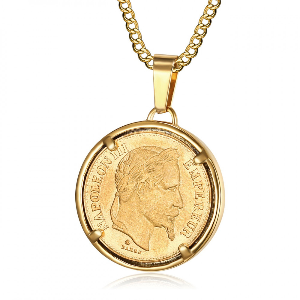 PE0188 BOBIJOO Jewelry Ciondolo Moneta di Napoleone III Louis Acciaio Oro
