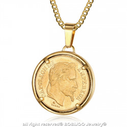 PE0188 BOBIJOO Jewelry Ciondolo Moneta di Napoleone III Louis Acciaio Oro