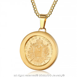 PE0188 BOBIJOO Jewelry Anhänger Münze Napoleon III Louis Stahl Gold