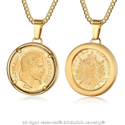 PE0188 BOBIJOO Jewelry Colgante Moneda de Napoleón III Louis de Acero de Oro