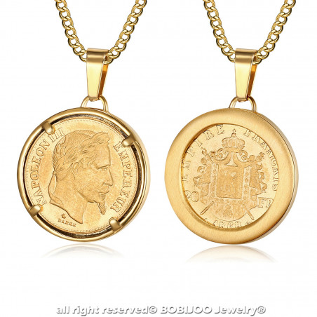 PE0188 BOBIJOO Jewelry Pendant Coin Napoleon III Louis Steel Gold