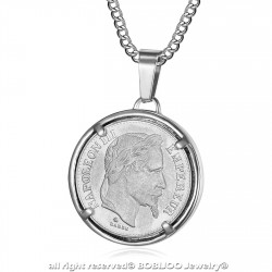 PE0189 BOBIJOO Jewelry Ciondolo Moneta di Napoleone III Louis Acciaio Argento