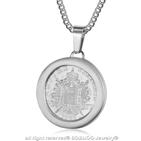 PE0189 BOBIJOO Jewelry Ciondolo Moneta di Napoleone III Louis Acciaio Argento