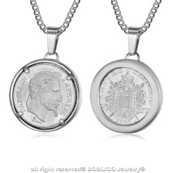 PE0189 BOBIJOO Jewelry Colgante Moneda de Napoleón III Louis de Plata de Acero