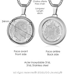 PE0189 BOBIJOO Jewelry Anhänger Münze Napoleon III Louis Stahl Silber